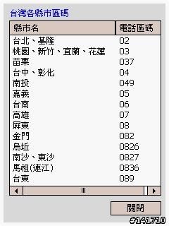 更新 2006/05/18 拖吊資訊、醫院資訊、警局資訊、國際時間、市話區碼、國際區碼、大陸區碼、郵寄區碼、郵局 查詢軟體