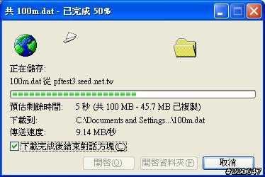 今天中華來接100M的FTTH的速度測試
