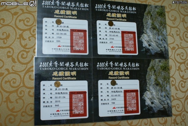 最後一次更新!完跑證明開箱文!2008年太魯閣國際馬拉松&阿峰花東盃!完美結束!期待2009年的太魯閣!(照片連結區)