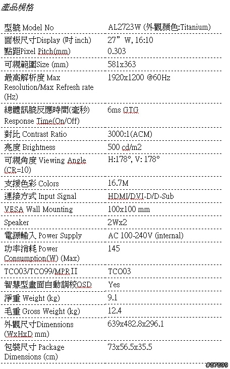 巨大尺寸平價首選 Acer AL2723W 27吋液晶螢幕開箱