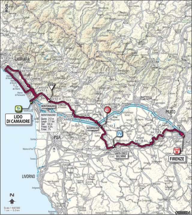 環義大賽第十三站:從Lido di Camaiore 到 Firenze 全程 176公里