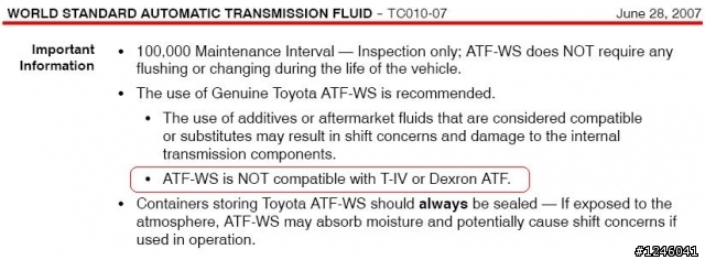 <FYI> 豐田/Lexus 自動變速箱油
