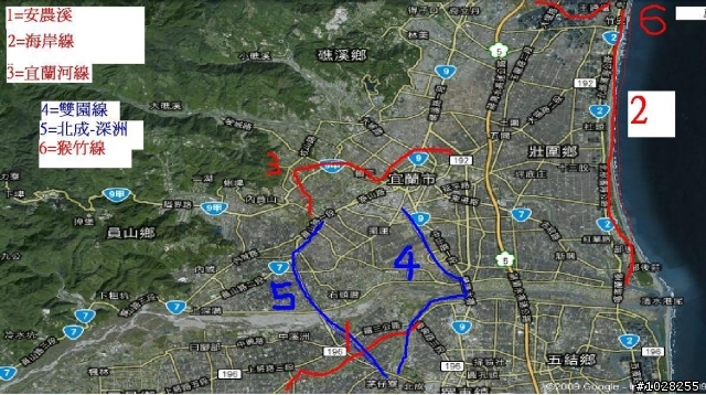 宜蘭自行車道概略圖=福隆+宜蘭自行車道行程