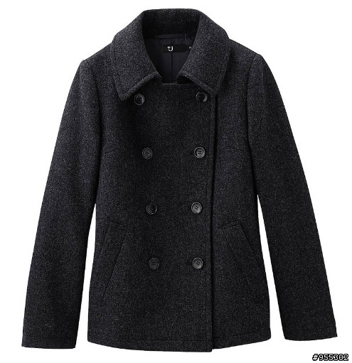 日本UNIQLO+J JIL SANDER 2009冬季超限定款羊毛短大衣 雙排扣短大衣外套