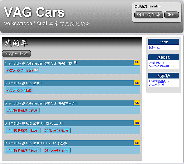 我做了一個統計 VAG 車系問題的網站
