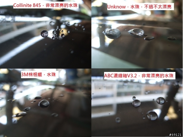 ABC濃縮釉V3.2、Collinite 845、3M晶鑽棕梠釉的耐久性測試報告
