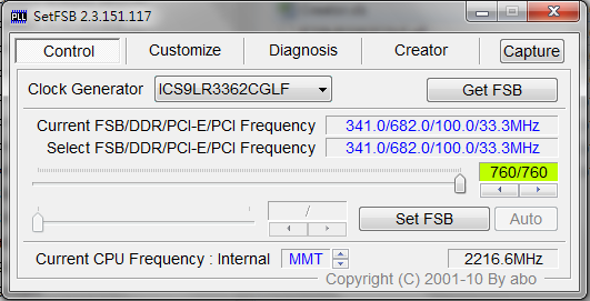 UL30vt/UL80vt SetFSB 超頻 2216MHZ (TURBO70)