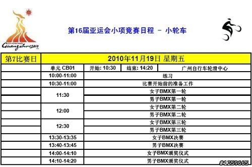 2010年廣州亞運會自行車類賽程