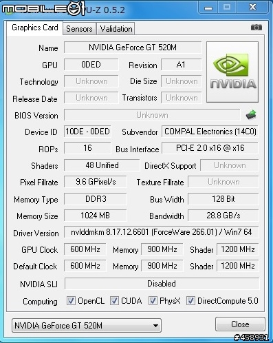 nVidia 新一代筆電入門獨顯GT520M效能評測
