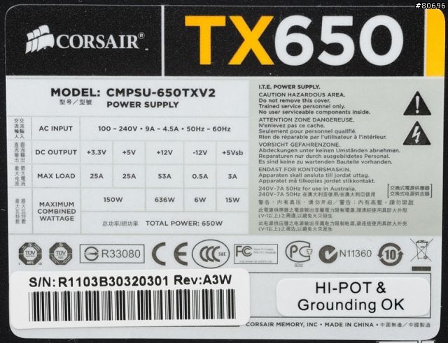 CORSAIR第二代TX650V2 650W電源供應器簡介及測試