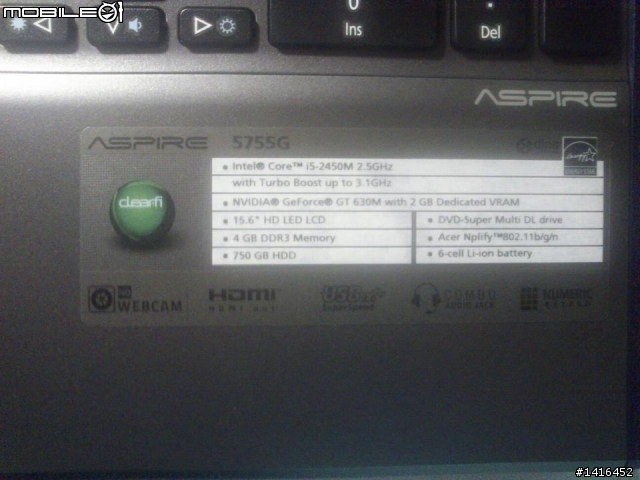 ACER 5755G 開箱 GT630 2G實測