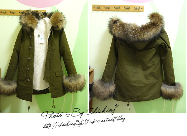狂野時尚♥Free's Shop 真貉毛領羊羔絨軍裝大衣