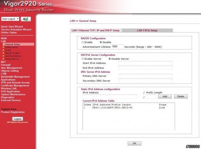 關於Vigor 2920 IPv6設定問題