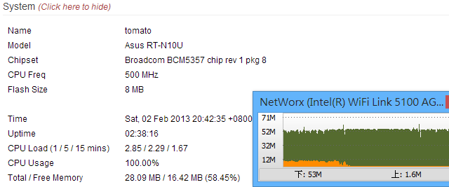 HiNet 100M/100M+ASUS RT-N10U+Tomato Shibby 105 簡單測試