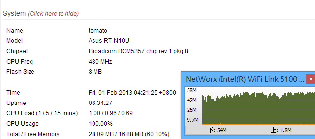 HiNet 100M/100M+ASUS RT-N10U+Tomato Shibby 105 簡單測試