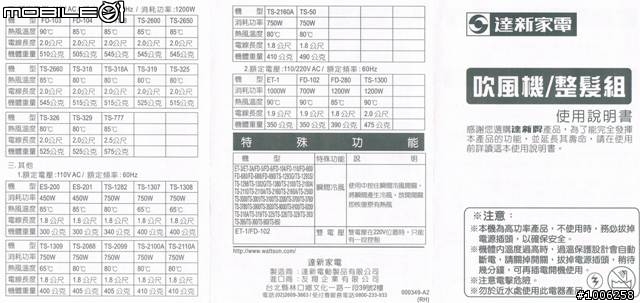 達新牌迷你型吹風機 型號:ET-1