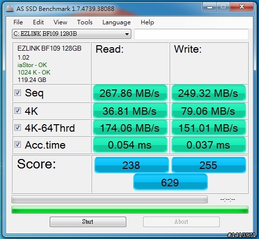 ezlink BF109 mSATA SSD 128GB 測試