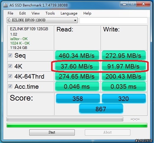 ezlink BF109 mSATA SSD 128GB 測試
