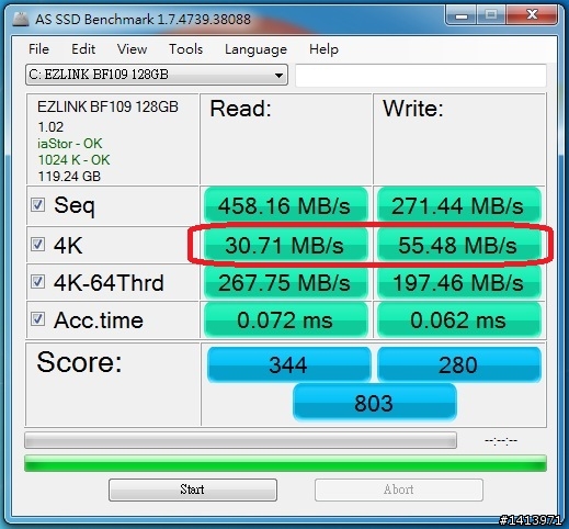 ezlink BF109 mSATA SSD 128GB 測試