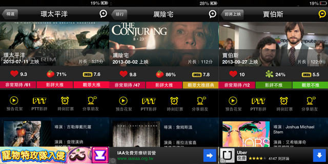 「點我看電影」快速查詢時刻表, 權威影評(IMDB , 爛番茄 , PTT)