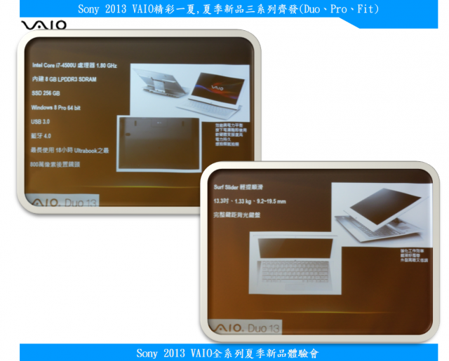 【Sony 2013 VAIO精彩一夏】---夏季新品三系列齊發(Duo、Pro、Fit)
