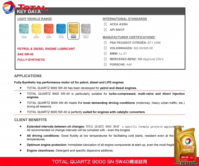 全家出遊體驗省油效能-TOTAL QUARTZ 9000 SN 5W40機油試用