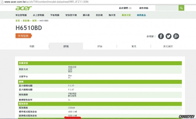 ACER投影機規格疑惑中