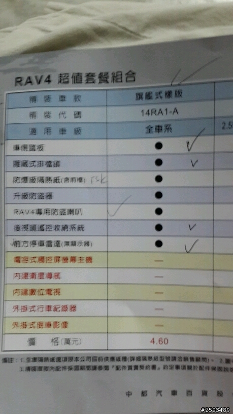 朋友剛看的Rav4 G 單,不知道好不好,1147000元,6月公司方案有送的全送(等6月發佈)