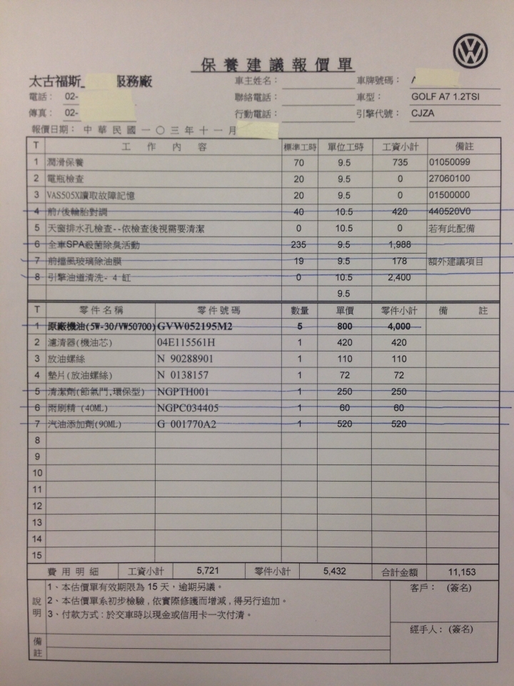 Golf 7 1.2 TSI 30,000KM/年度保養請益