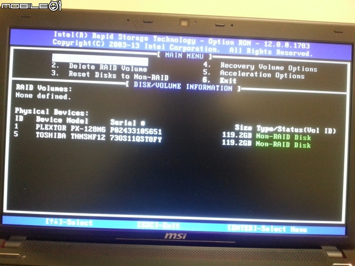 【分享】心血來潮把GE70 2OE 新增PLEXTOR_M6M_128G_SSD來做磁碟陣列_RAID0