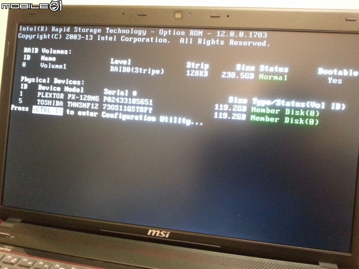 【分享】心血來潮把GE70 2OE 新增PLEXTOR_M6M_128G_SSD來做磁碟陣列_RAID0