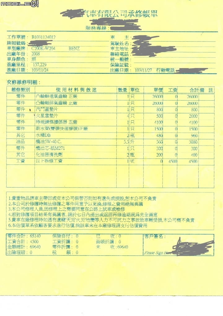 W204 C200k 凸輪軸可變汽門齒輪崩牙(11/27 後續更新)