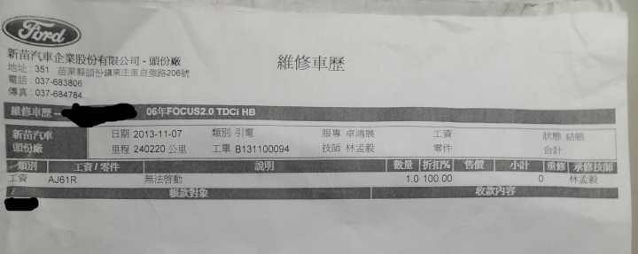 讓人不敢領教的福特原廠後勤~一年間前後六次花了十多萬還修不好~日前又在路上暴了~感覺福特的車主在台灣很可憐!!