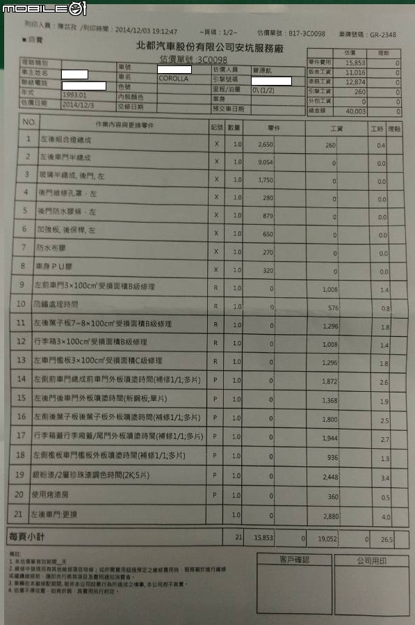 請推薦台北鈑烤的修車廠 93年COROLLA 換車門