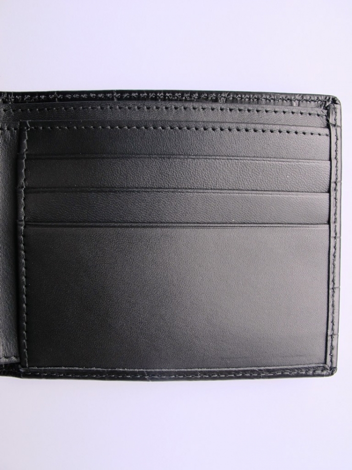 Ettinger鱷魚壓紋黑色牛皮兩折錢包