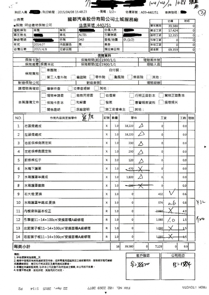 (更新至8/20)A到TOYOTA業務的車...對方要六萬...