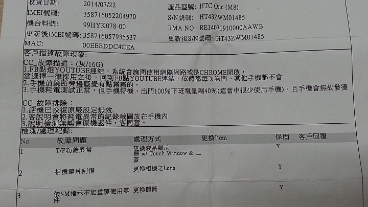 HTC M8之維修6次的經驗,倒數第二次是USB孔燒毀