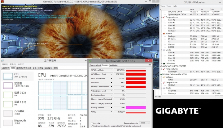GIGABYTE P34W V3 燒機測試(降頻與CPU溫度細說明) Part3
