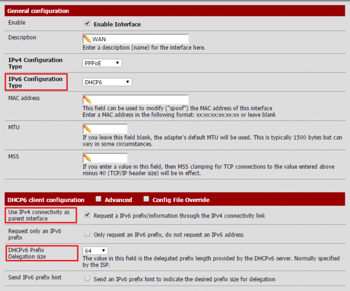 pfSense設定中華電信IPv6 Dual Stack