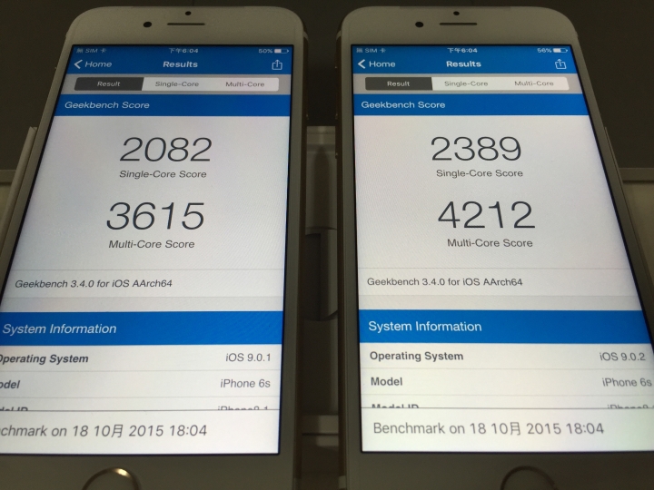 分享以個人不專業測試Samsung vs TSMC之iPhone 6S之GeekBench3差異