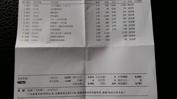 遲來的開箱,peugeot508eHDI+10000公里保養內容