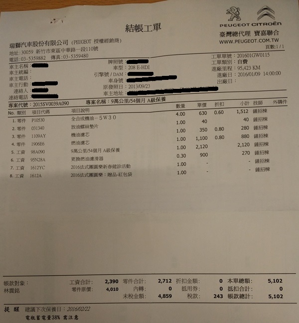 Peugeot 208 E-HDI 九萬五千公里分享。