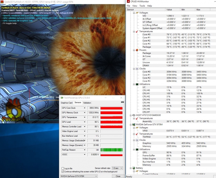 GIGABYTE P55W V5燒機(使用XTU調整mV降壓降溫)與遊戲溫度表現
