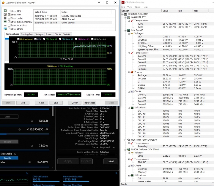 GIGABYTE P57W  燒機與遊戲溫度測試,非常理想的顯晶溫度