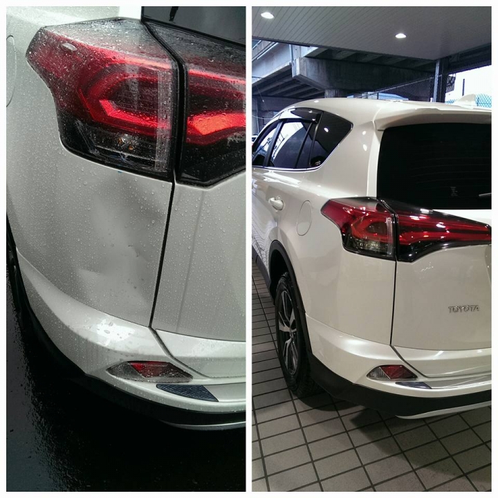 我牽滿月的RAV4 左後方就被撞了 維修費21K !!車子已經維修完成!!