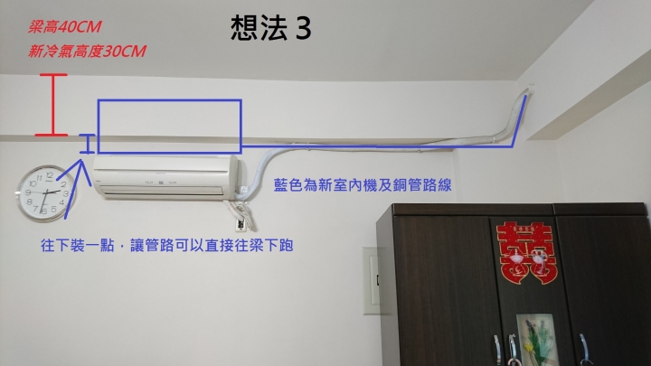 請教室內機位置與銅管路線~(有構想圖)~請給建議