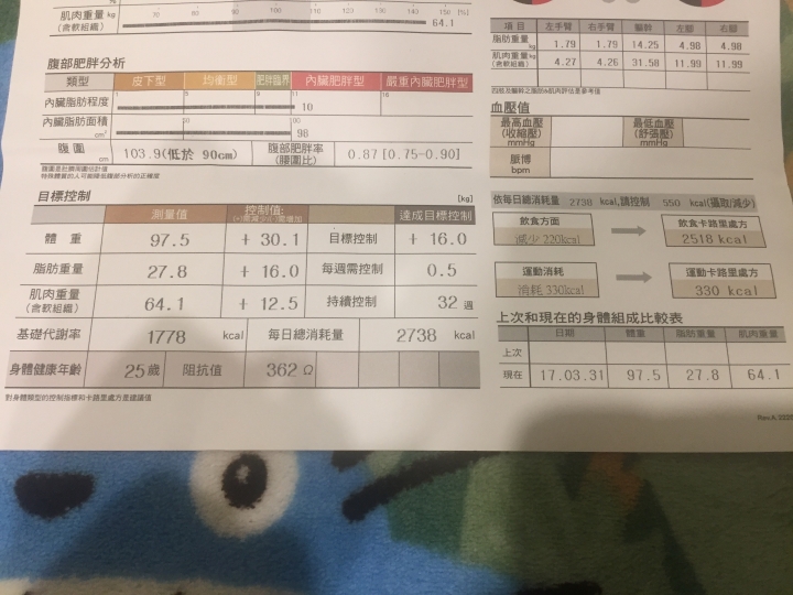 面對快破百的體重 和大肚子 今天量了體脂 想要尋求一些建議