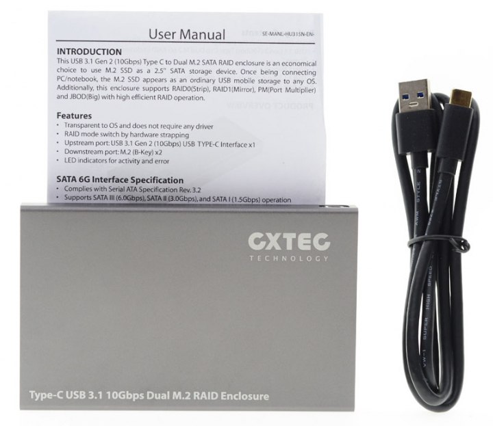HU315N USB 3.1 Gen.2 Type-C轉雙M.2 SATA3外接盒簡測