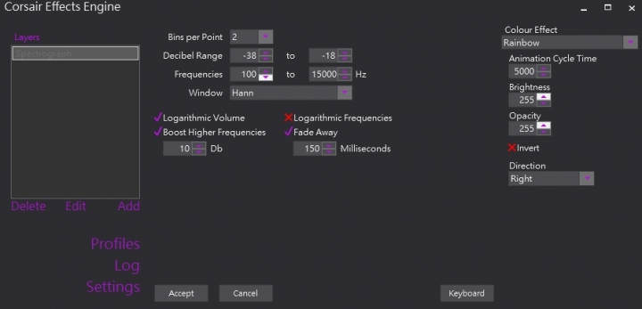 Corsair K70 LUX RGB Audio Visualizer RGB特效分享