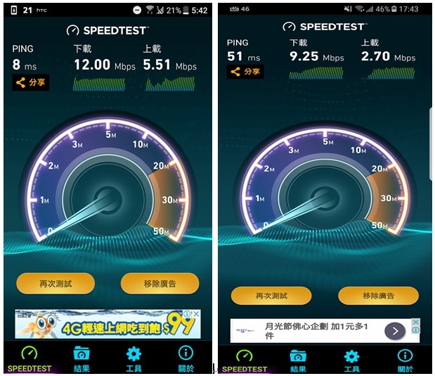測試U11和S8 Wifi連線速度